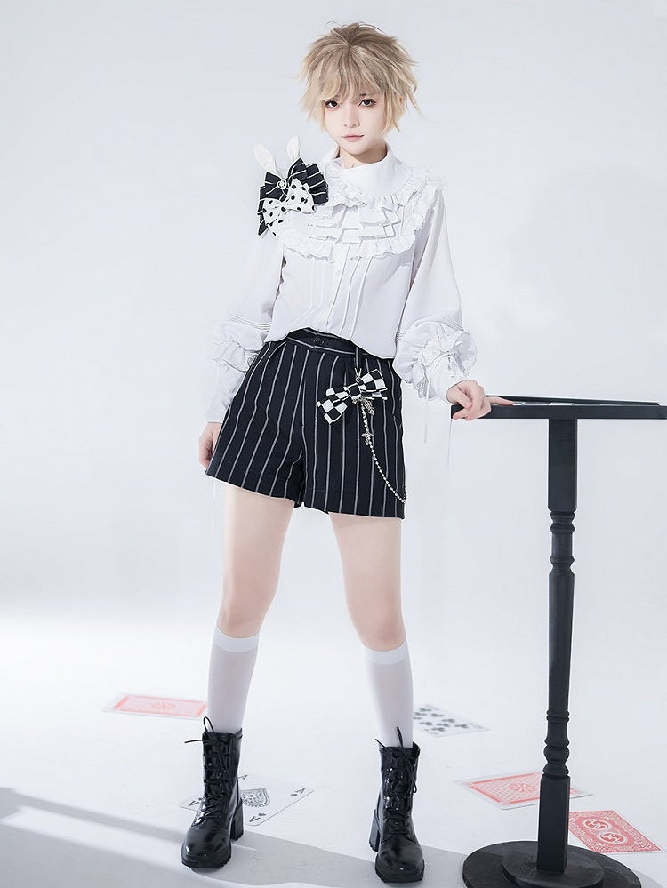 Theater Pattern Striped Shorts Bunny Ouji Black
