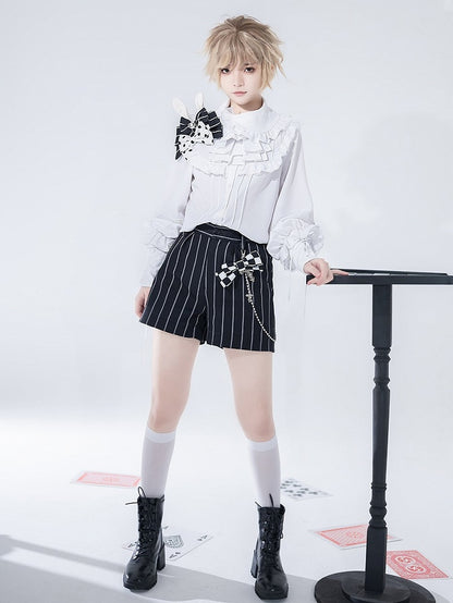 Theater Pattern Striped Shorts Bunny Ouji Black