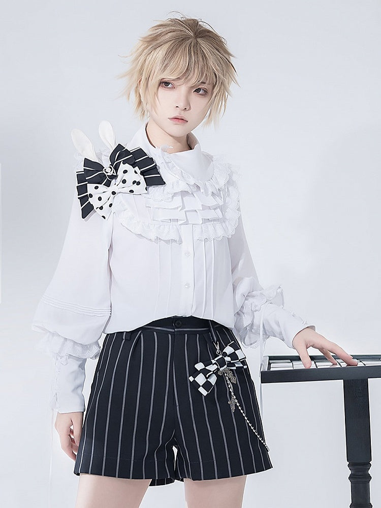 Theater Pattern Striped Shorts Bunny Ouji Black