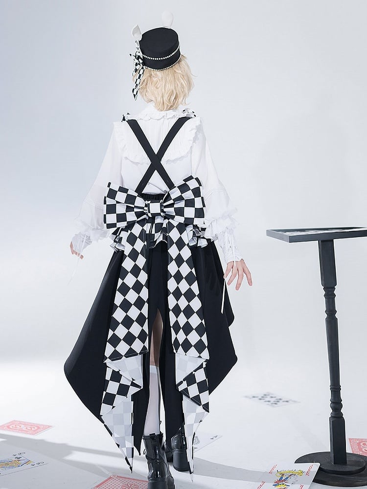 White Print Checkerboard Black Train Bowknot and Bunny Theater