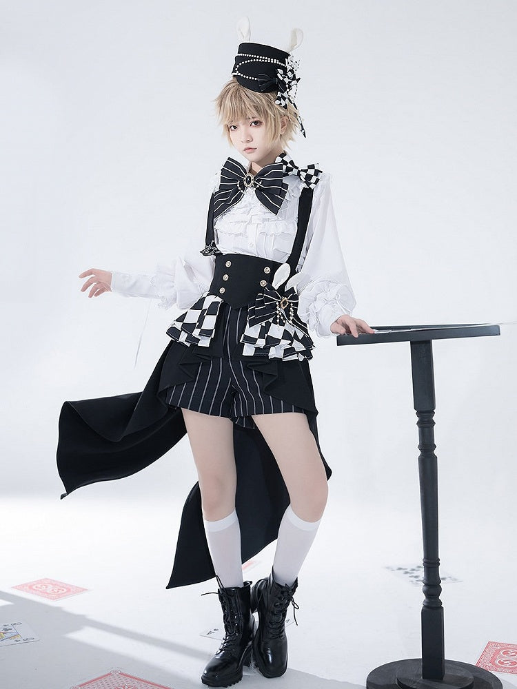 Fabric Corset Bunny Theater Peplum Tail Chess Train Swallow with Pattern Shoulder Straps