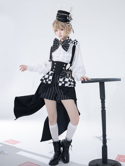 Theater Pattern Striped Shorts Bunny Ouji Black