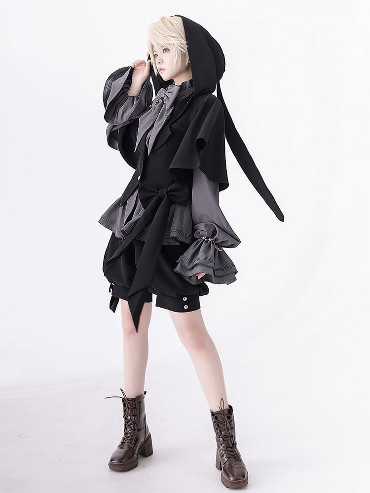 Ohren Schwarze Hasenjacke Ouji Kapuze Übergroß mit Mode