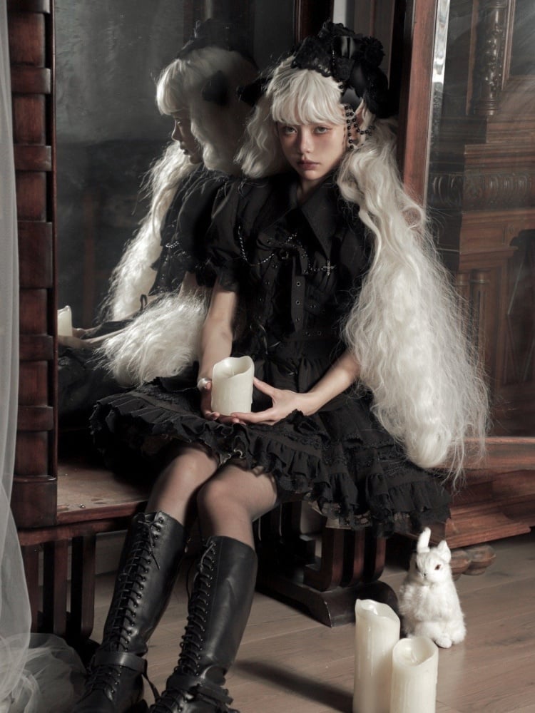 Black Gothic Short Jumper Skirt Adjustable Criss-cross Straps Waist