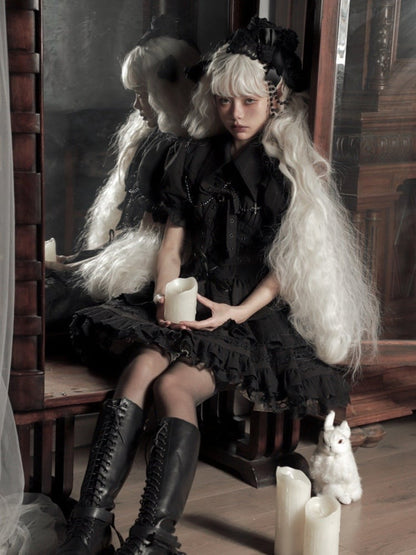 Black Gothic Short Jumper Skirt Adjustable Criss-cross Straps Waist