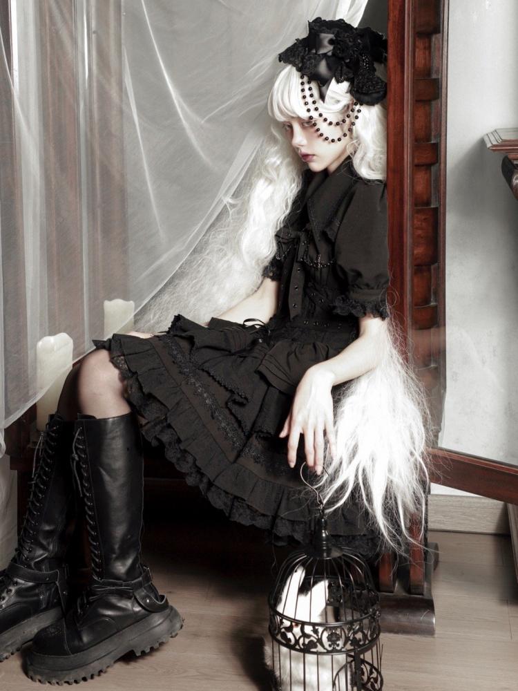 Black Gothic Short Jumper Skirt Adjustable Criss-cross Straps Waist