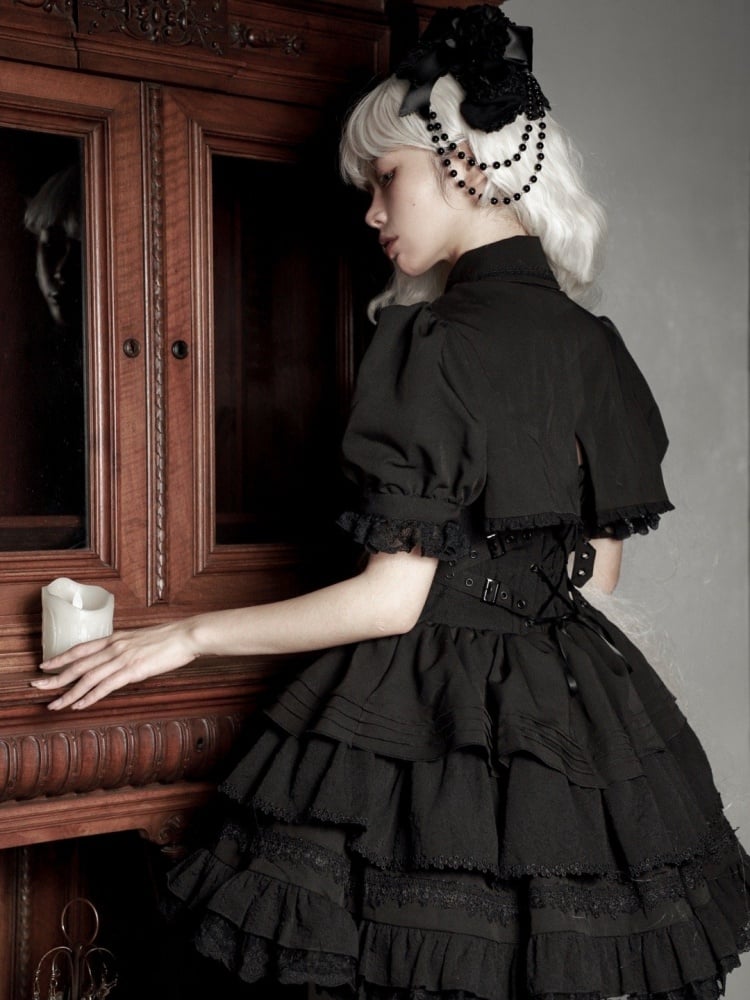 Black Gothic Short Jumper Skirt Adjustable Criss-cross Straps Waist