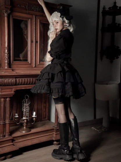 Black Gothic Short Jumper Skirt Adjustable Criss-cross Straps Waist