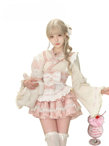 Pink Bow with Trim Lace Tiered Accents and Skirt Sweet