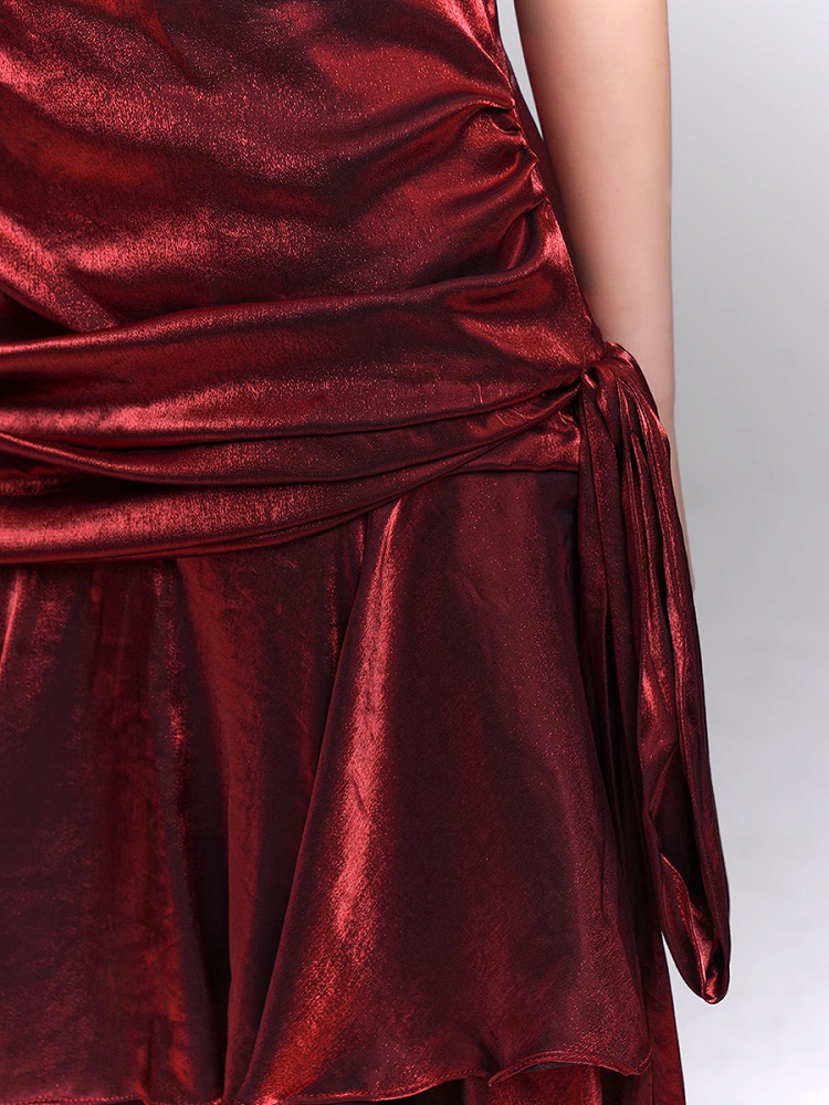 Abendkleid mit herzförmigem Ausschnitt und gerüschtem Design, Weinrot