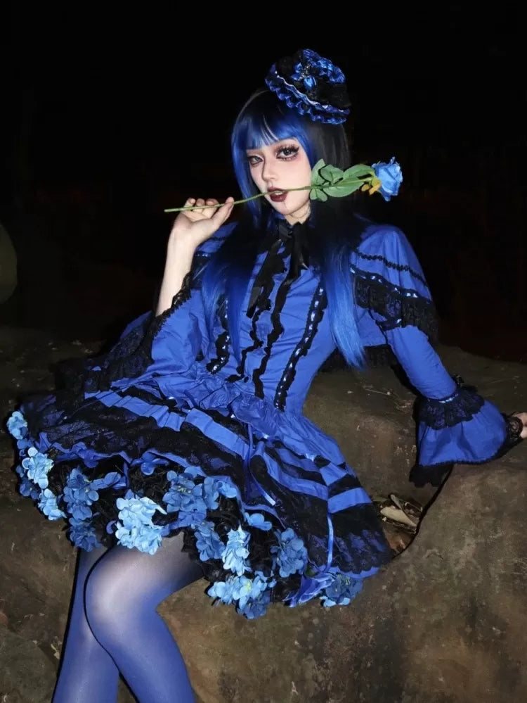 花柄ペチコート 35cm/45cm丈 ブラックブルー ハーベストスプリング