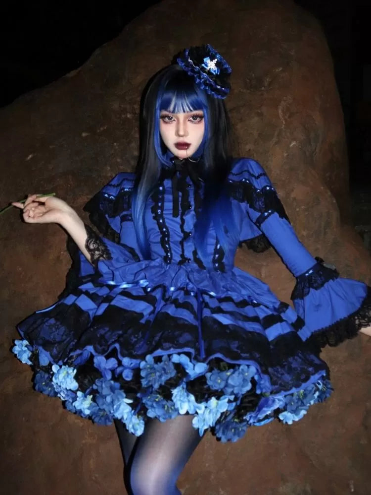 花柄ペチコート 35cm/45cm丈 ブラックブルー ハーベストスプリング