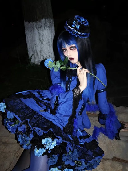 花柄ペチコート 35cm/45cm丈 ブラックブルー ハーベストスプリング