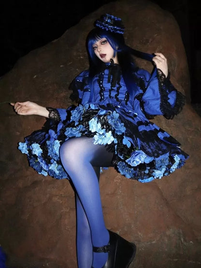 花柄ペチコート 35cm/45cm丈 ブラックブルー ハーベストスプリング