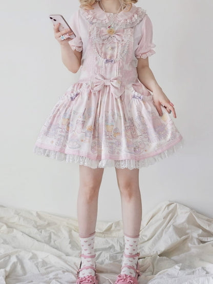 Unicorn and Dessert Pink Sweet Lolita Detachable Hooded Overall Dress