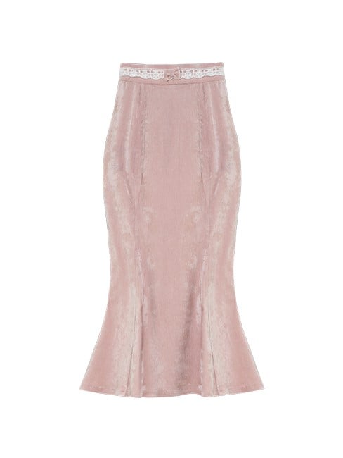 - Length Tea Skirt Pink Mermaid with Bow-Adorned Waistband