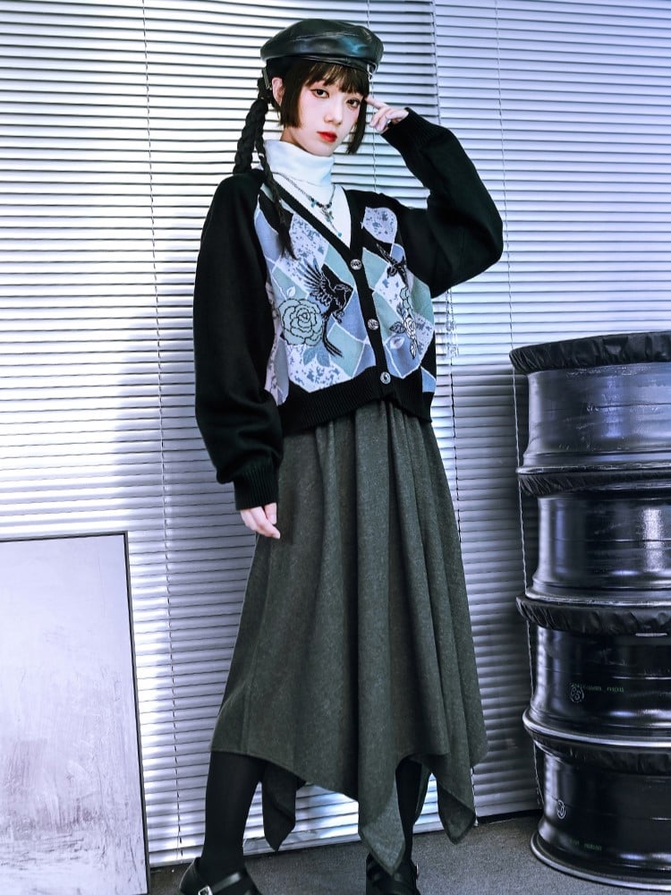 Waist Gray Handkerchief with Skirt for Woven Fall/Winter Hem Cord Elastic