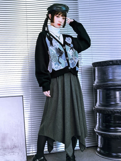 Waist Gray Handkerchief with Skirt for Woven Fall/Winter Hem Cord Elastic