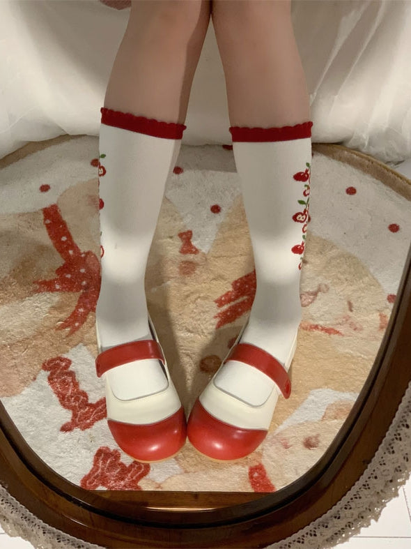 Sweet Flat Velcro Shoes Strap Bear Beige Details Lolita Red Closures