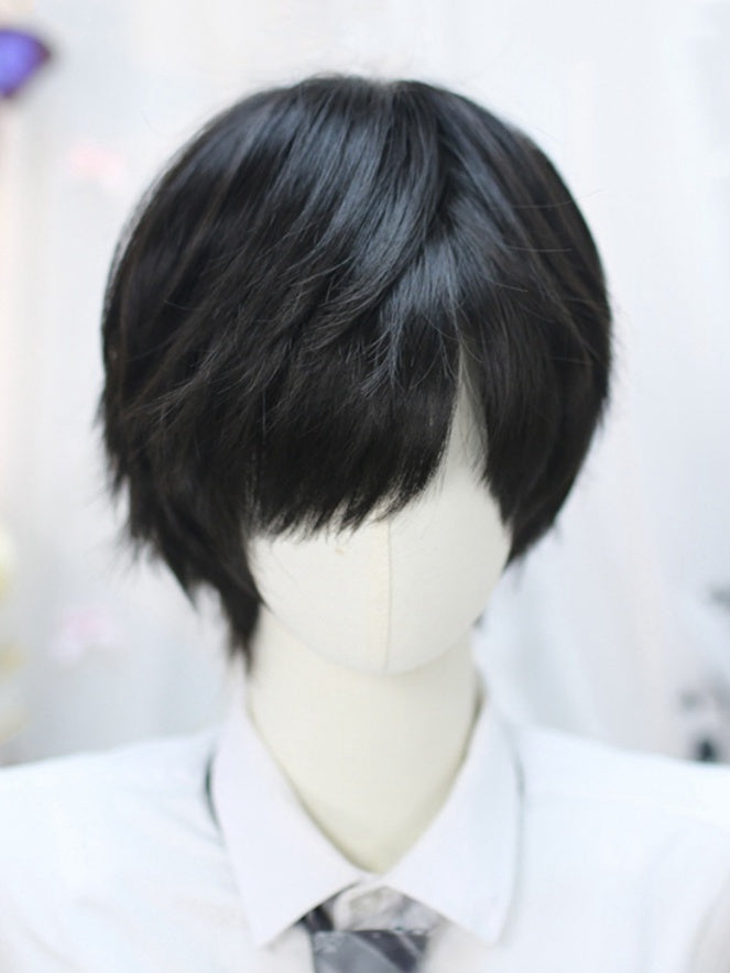 Schwarze 25-30CM kurze glatte Perücke