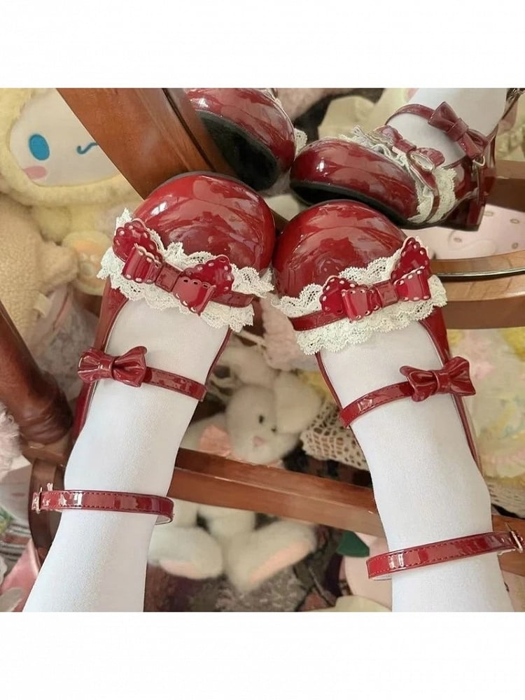 Red Sweetheart Butterfly Bow Round Toe Mary Jane - MUMA Lolita