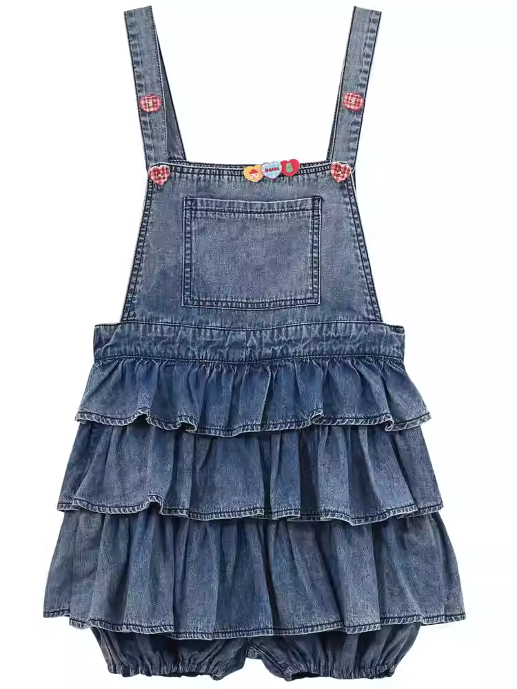 Overalls gefüttert blau gestuft Rüschen Distressed Denim Design
