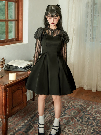 Schwarze Taille Spaghetti Schmale Träger Kleid Fit Elegant