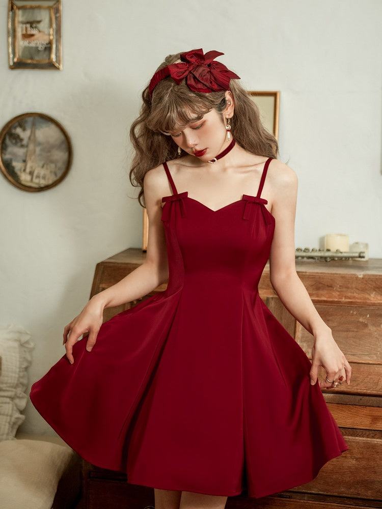 Spaghetti Waist Straps Elegant Dress Fit Red Slim