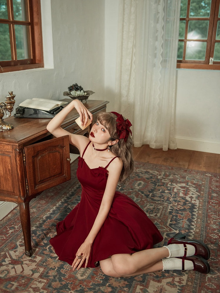 Spaghetti Waist Straps Elegant Dress Fit Red Slim