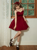 Spaghetti Waist Straps Elegant Dress Fit Red Slim