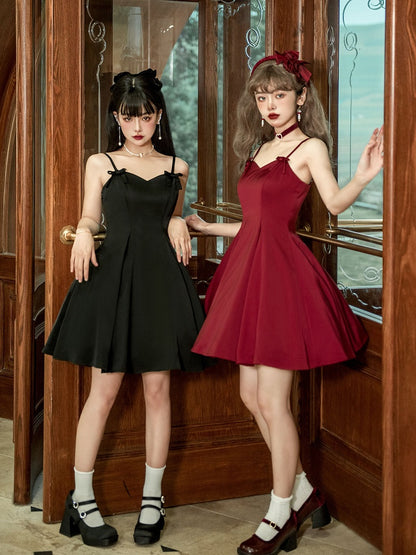 Schwarze Taille Spaghetti Schmale Träger Kleid Fit Elegant