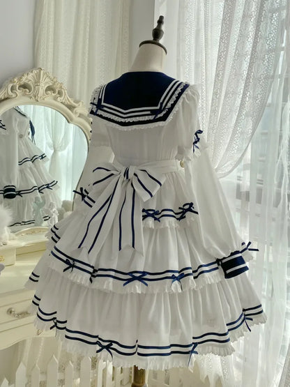 Ärmel Matrosenkragen Weiß mit Sommerkleid Kurz Abnehmbar Lolita