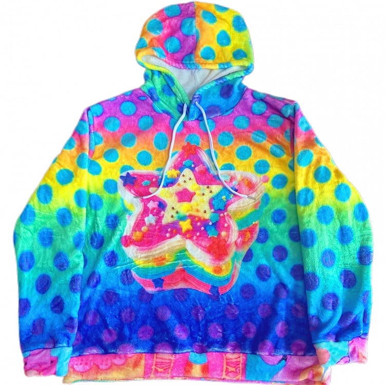 Polka-Dot Buntes Flanell Y2K Muster Hoodie Print Stern