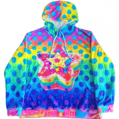 Polka-Dot Buntes Flanell Y2K Muster Hoodie Print Stern