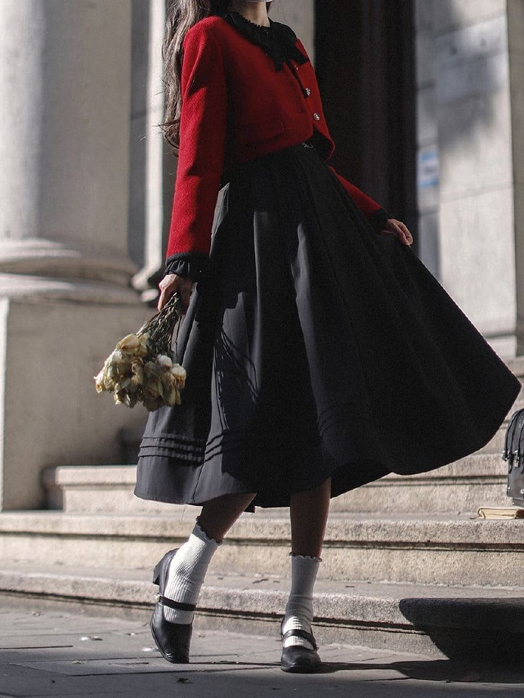 Floral Embroidery Jacket Red Tweed