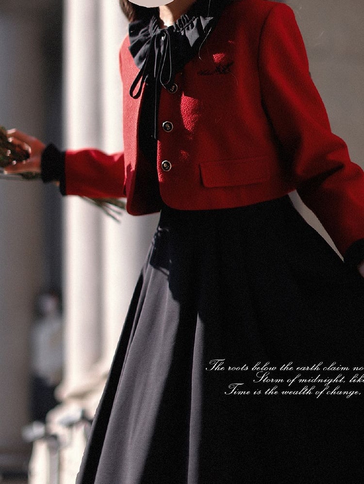 Floral Embroidery Jacket Red Tweed