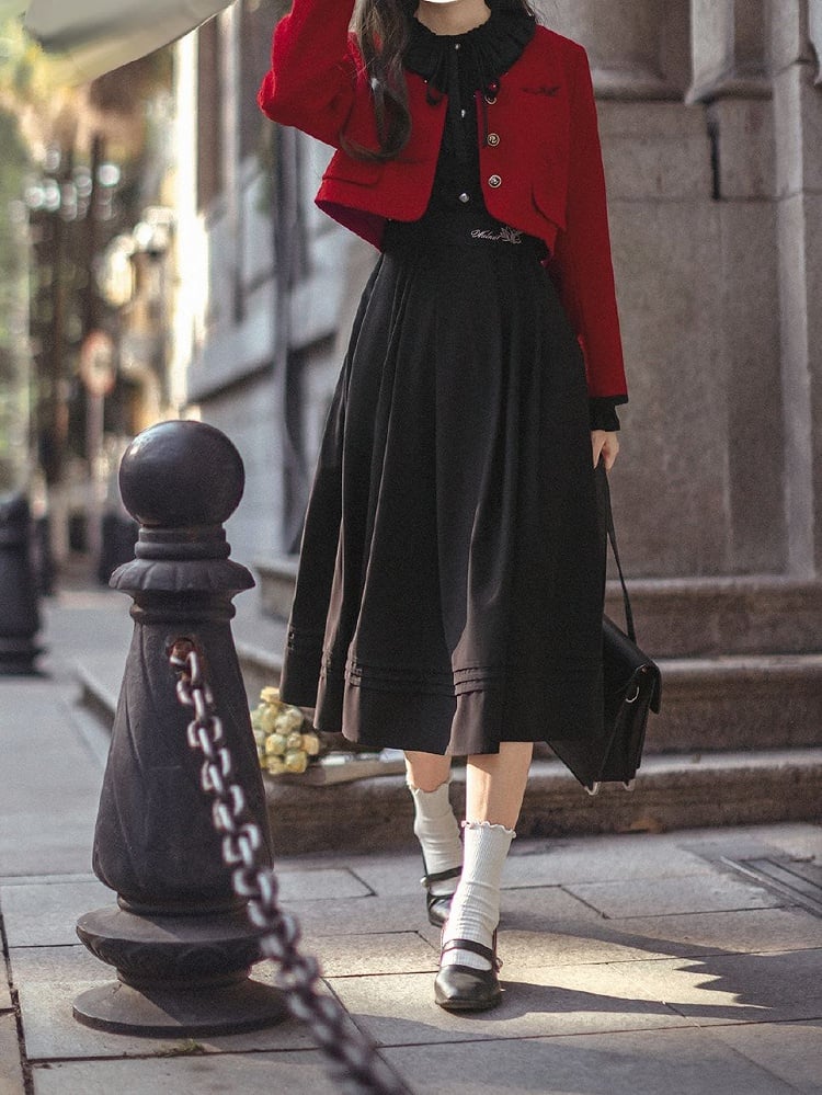 Floral Embroidery Jacket Red Tweed