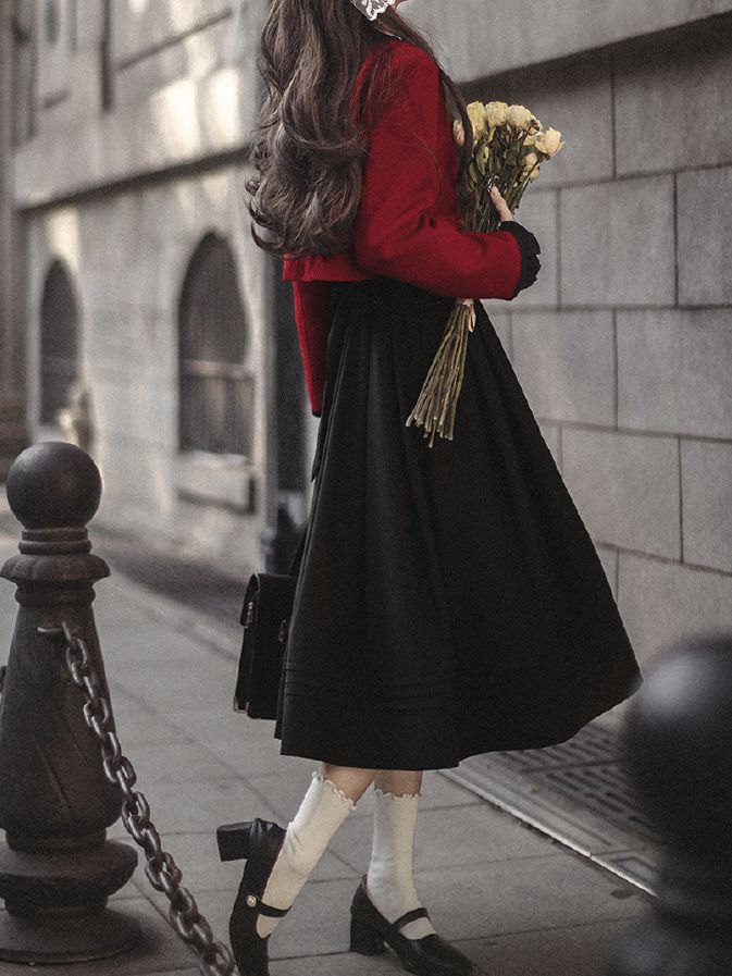 Ruffle Neckline Black Vintage Bishop Sleeves Dress