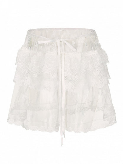 Y2K Size Embroidery Plus Floral White Overskirt Star with Sheer