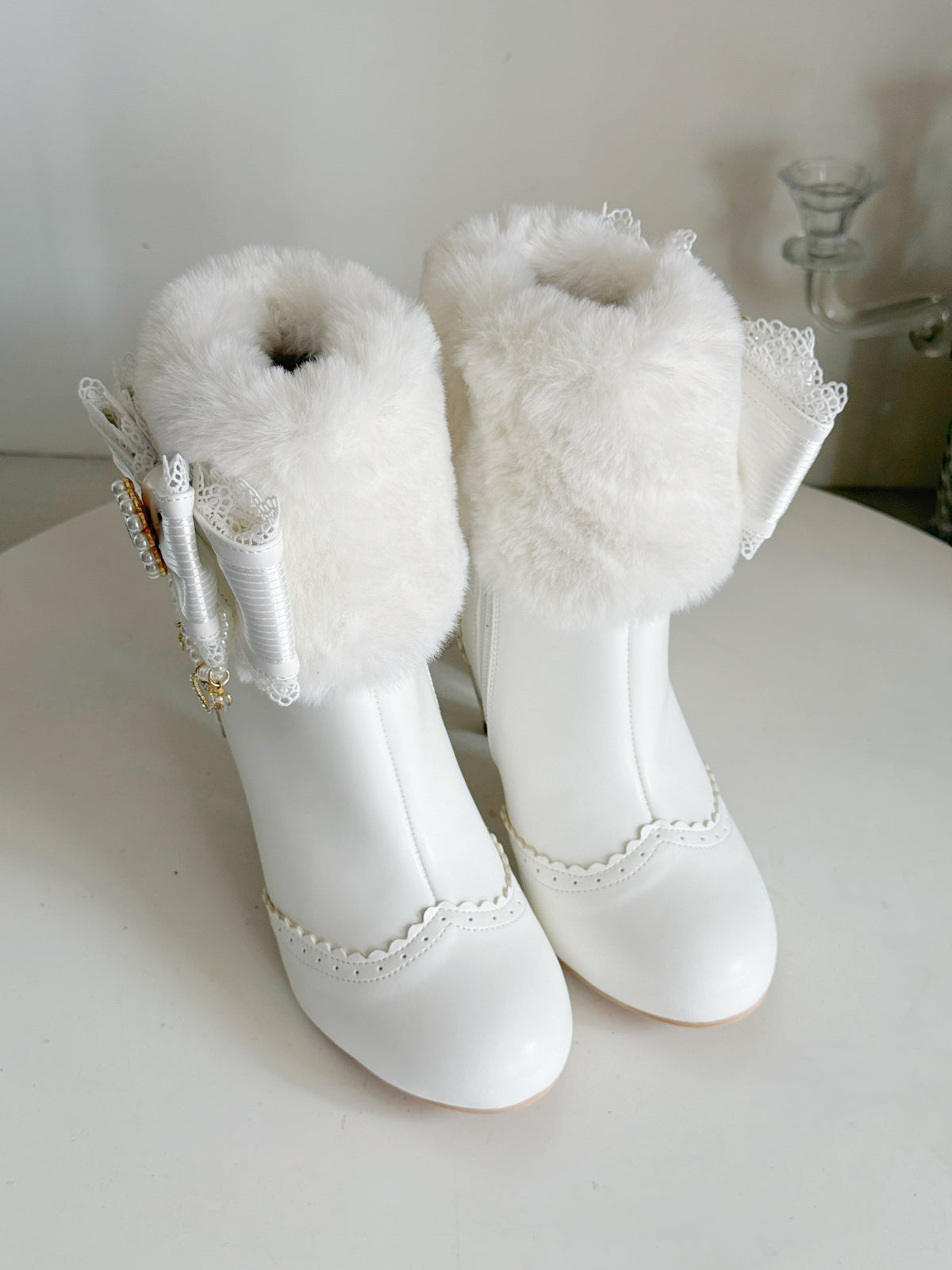 Heart-Shaped Heel Sweet Bow High Heel Ankle Boots BE008