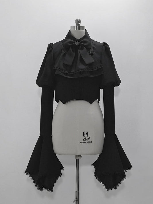Lolita Black Gothic Cropped with Curved Wizard-Inspired Top Ouji Hemline