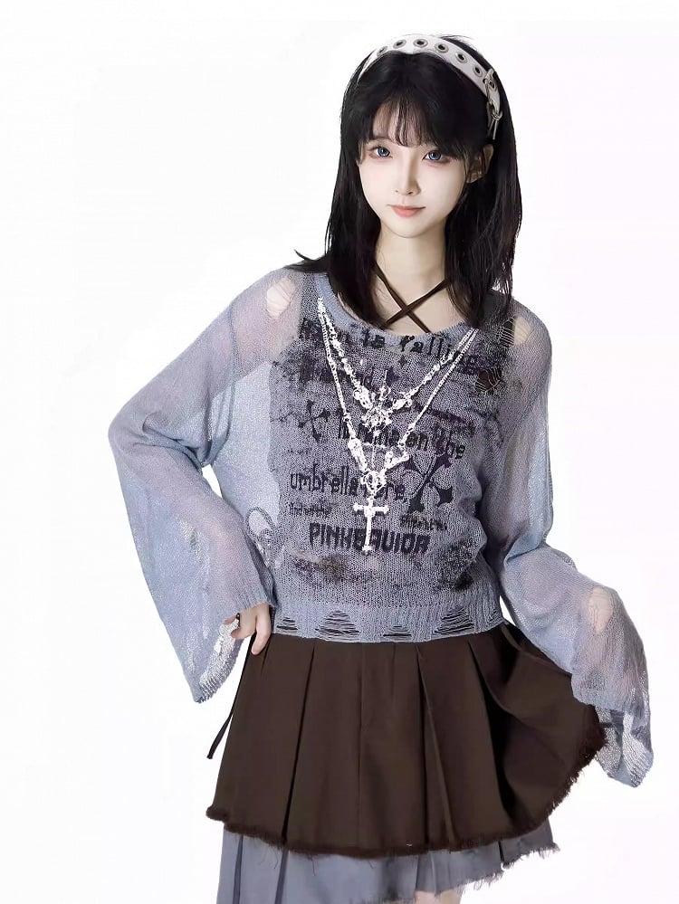 Hollow-out Sun Grey Cross Print Holes Coverup Distressed Protection