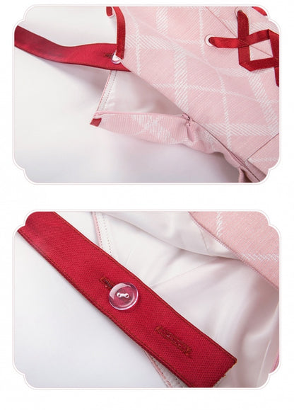 Rosa und roter Lolita-Pulloverrock mit Schnürung vorne