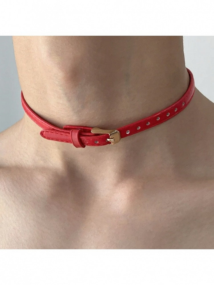 Red Choker with Metal Buckle Accent - YSHXS