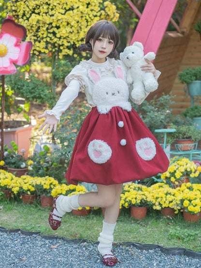 Bust S Trim White Clearance-Size Round Ruffle Neck Autumn Knitted for 90CM Souffle Top