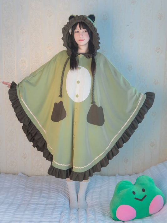 グリーンのフリルトリムのフロギーマント