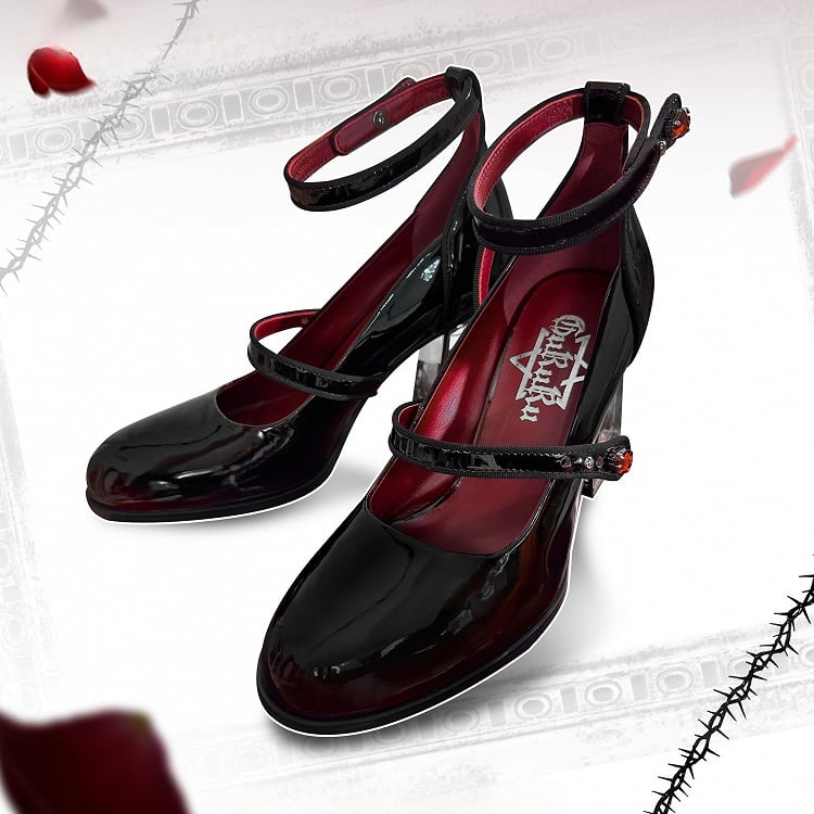 Rhinestone Black Transparent Accents High Heel Mary Block Rose-themed Rose Gothic Janes with Decor