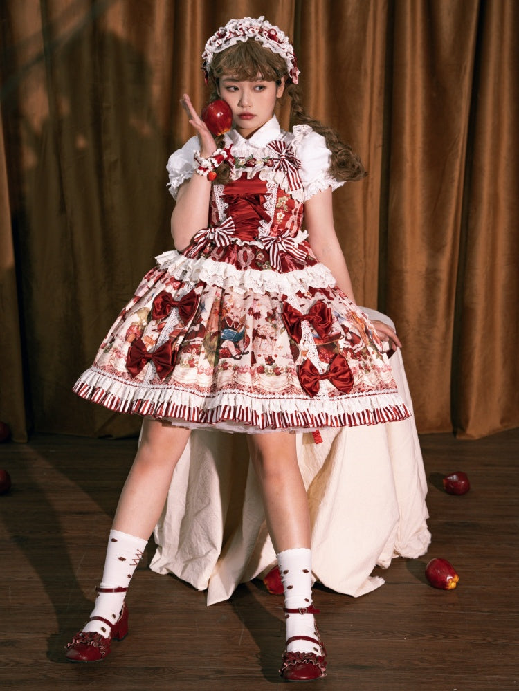 赤とイチゴのプリントドレススカートスイートロリータジャンパーバニー