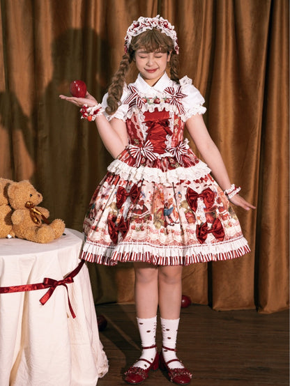 赤とイチゴのプリントドレススカートスイートロリータジャンパーバニー