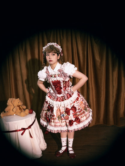 赤とイチゴのプリントドレススカートスイートロリータジャンパーバニー